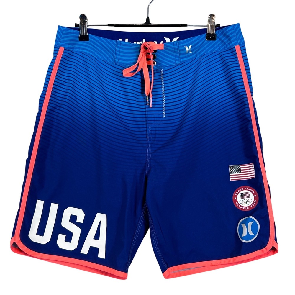 Hurley Phantom USA Olympic Branding Team Board Shorts Mens 30 Blue Swim Trunks - Picture 1 of 7